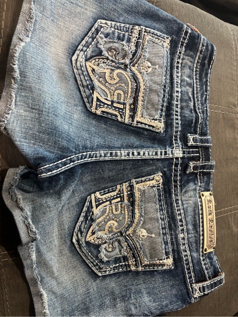 Womens Blue Rock Revival Bling Denim Shorts